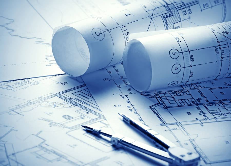 Blue-tinted Civil Engineering Blueprints Wallpaper