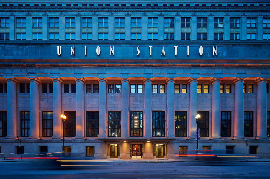 Blue Union Station At Night Wallpaper