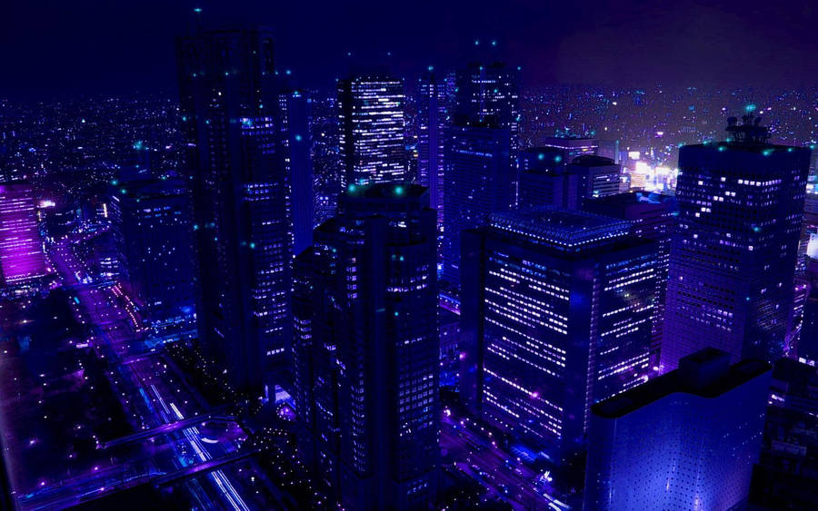 Blue Violet Cityscape Night View Wallpaper