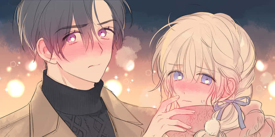 Blushing Anime Couple Wallpaper