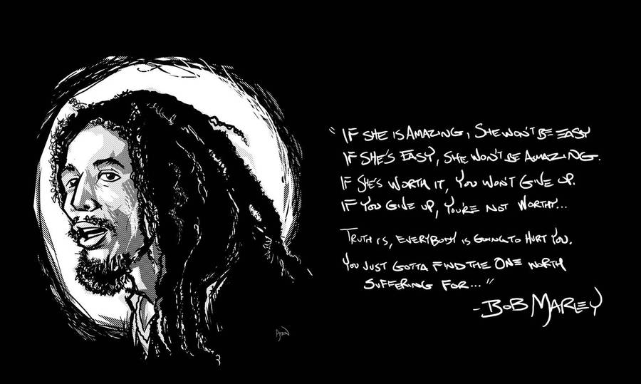 Bob Marley Drawing And Quotes Wallpaper