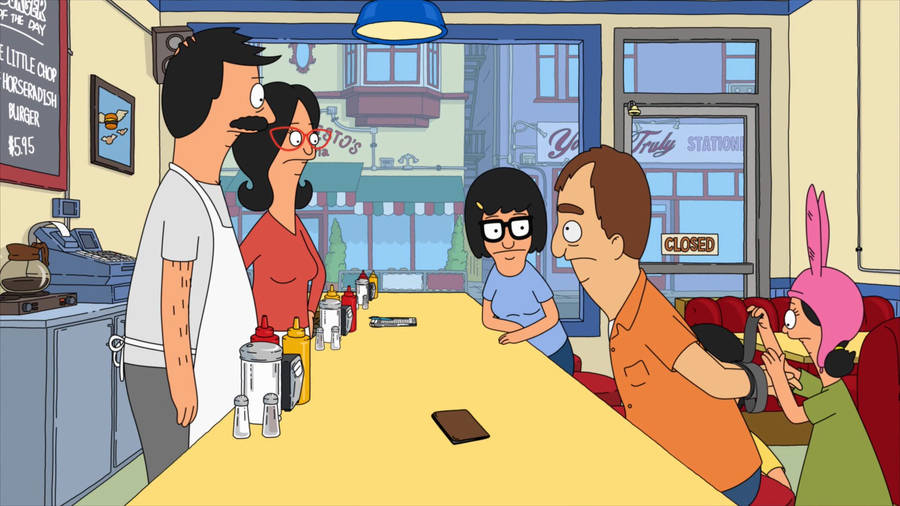 Bob's Burgers Characters Catching A Thief In Action Wallpaper