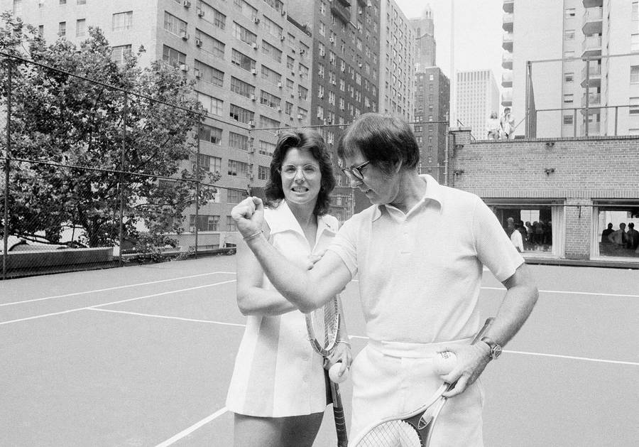 Bobby Riggs In Action During The Iconic 'battle Of The Sexes' Tennis Match. Wallpaper