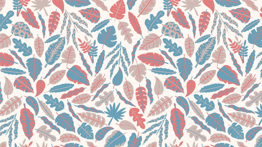 Boho Aesthetic Pink And Blue Leaves Wallpaper
