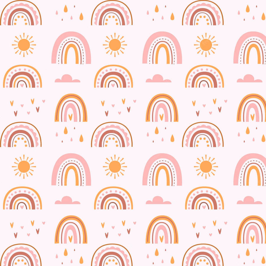 Boho Rainbow Pink Sun Clouds Wallpaper