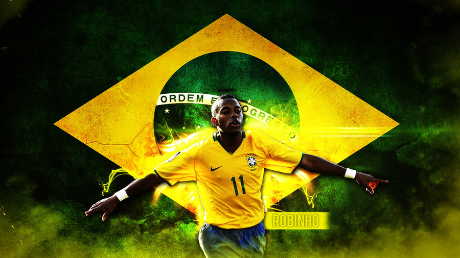 Bold Brazil Flag With Robinho Wallpaper