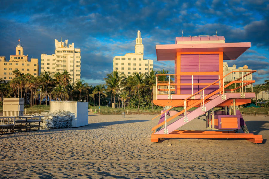 Bold & Colorful Lifeguard House On Miami Beach Wallpaper