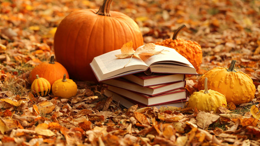 Books And Pumpkins For Autumn Macbook Wallpaper