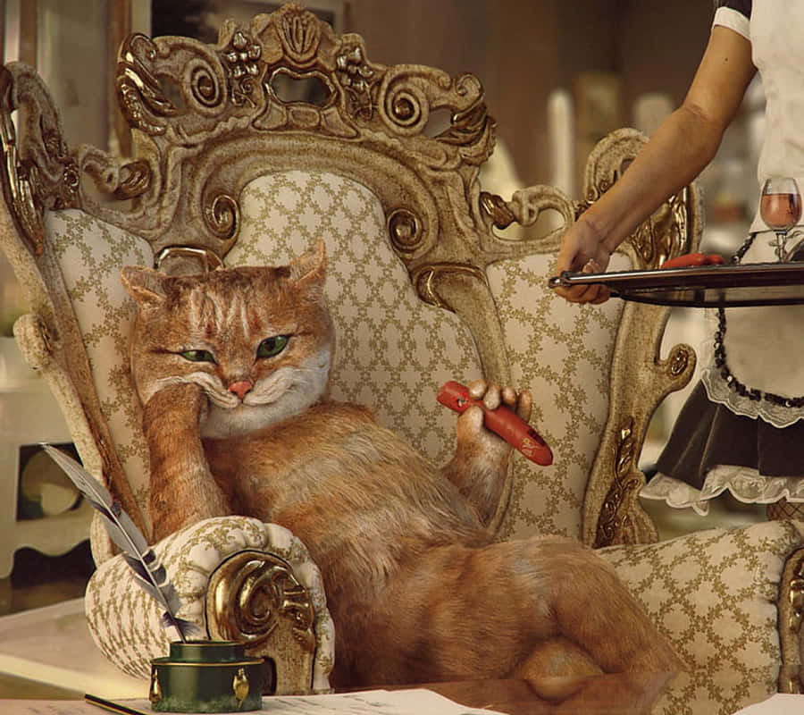 Boss Cat On Fancy Sofa Wallpaper