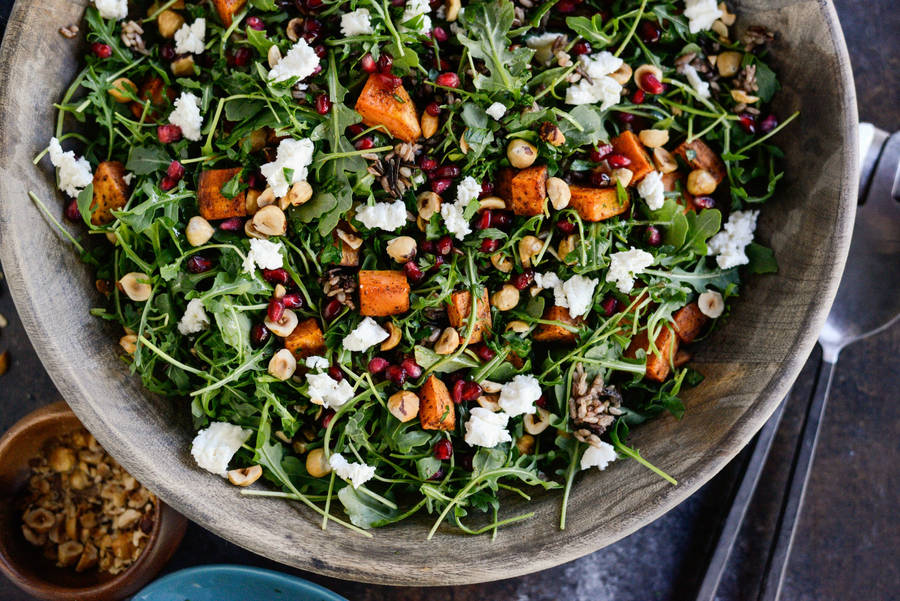 Bowl Sweet Potato Wild Rice And Arugula Salad Wallpaper