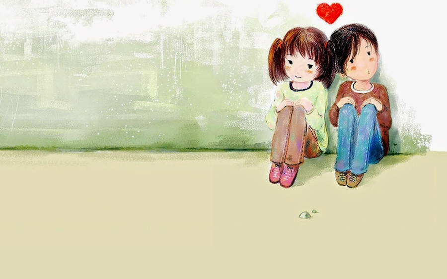 Boy Girl Sitting Together Love Drawings Wallpaper