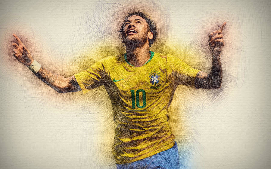 Brazil National Football Team Neymar Pen-style Artwork Wallpaper