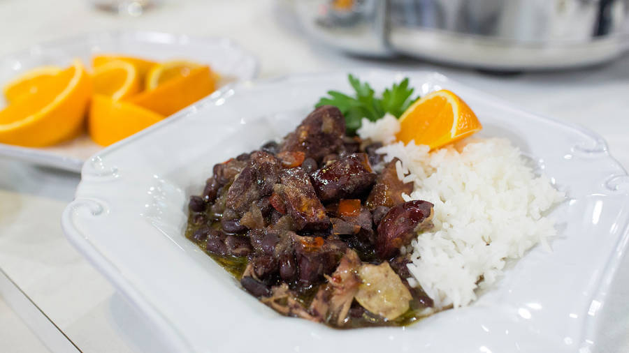 Brazilian Black Bean Stew Feijoada With Orange Wallpaper