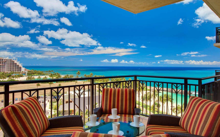 Breathtaking Ocean View From Beachfront Patio Wallpaper