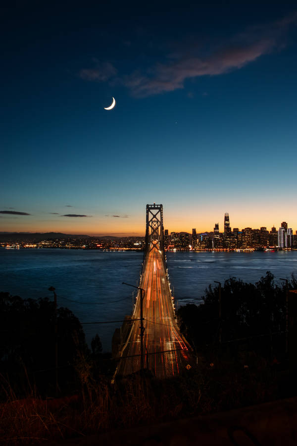 Bridge Dark Sky Crescent Moon Wallpaper