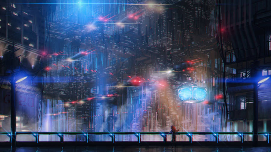 Bridge Over View Pixelated Art Of Cyberpunk Wallpaper