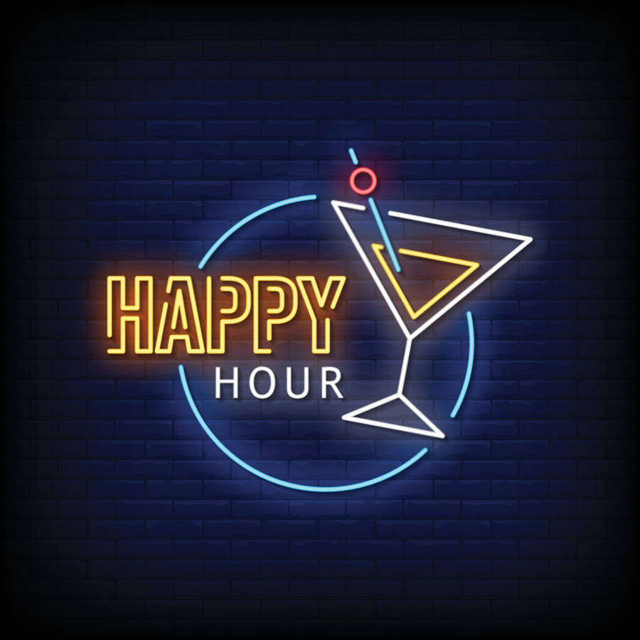 Bright Happy Hour Signage Wallpaper