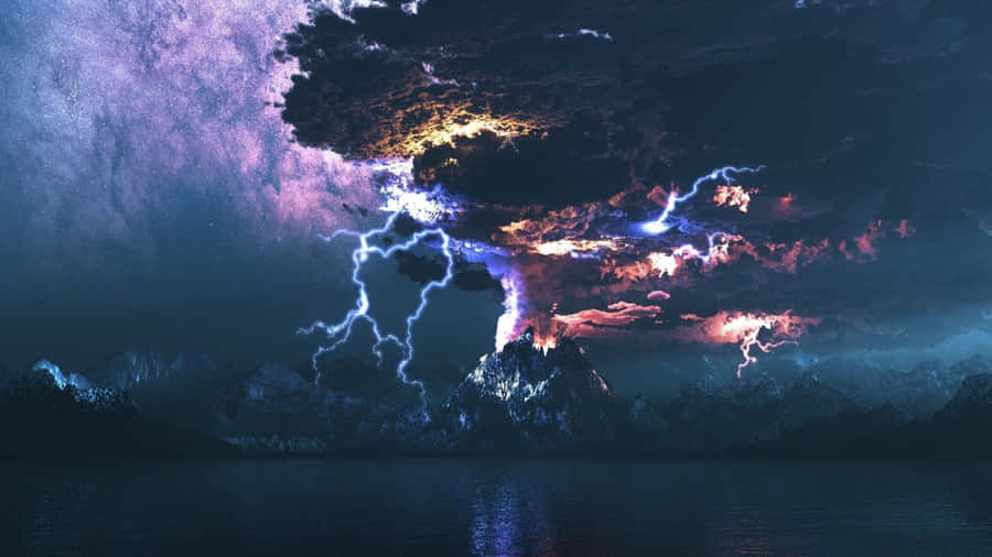 Brilliant Blue Lightning Flashes Through The Night Sky Wallpaper