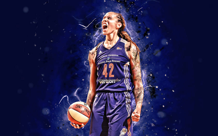 Brittney Griner Phoenix Mercury Blue Background Wallpaper