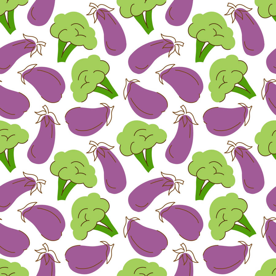 Broccoli And Eggplants Pattern Art Wallpaper