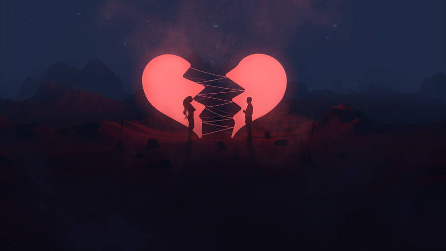 Broken Aesthetic Heart With String Wallpaper