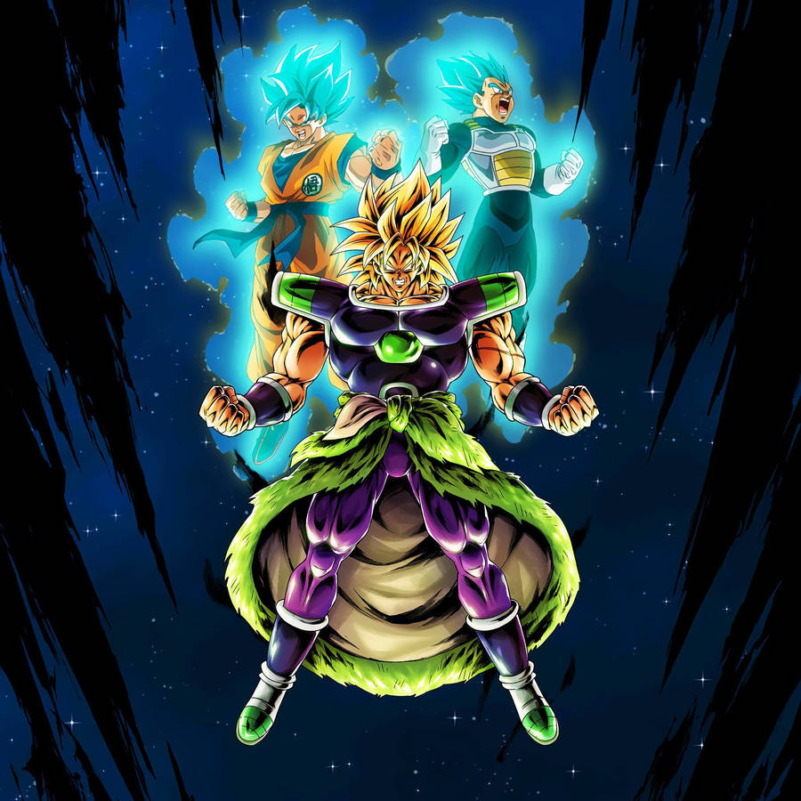 Broly Ssjfp With Goku Vegeta Ssj Blue Wallpaper