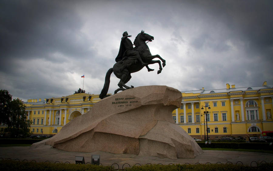 Bronze Horseman Statue Basking In The Warmth Of Sunset In Saint Petersburg Wallpaper