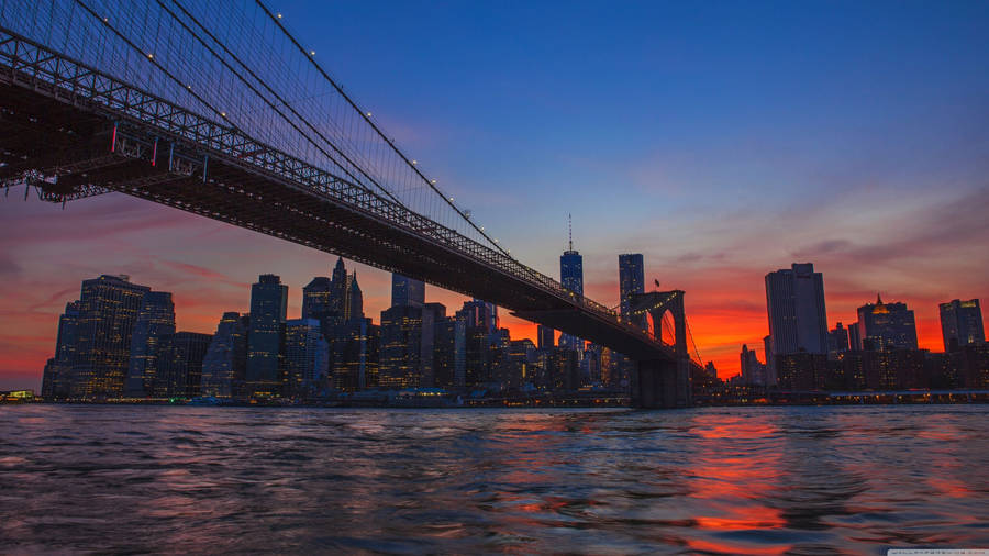 Brookly Bridge Sunset New York Computer Wallpaper