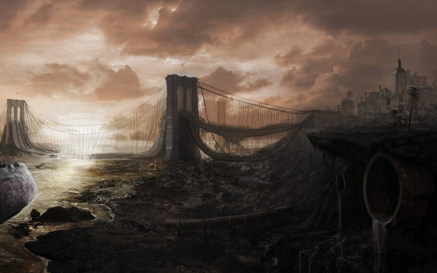 Brooklyn Bridge In Dystopian World Wallpaper