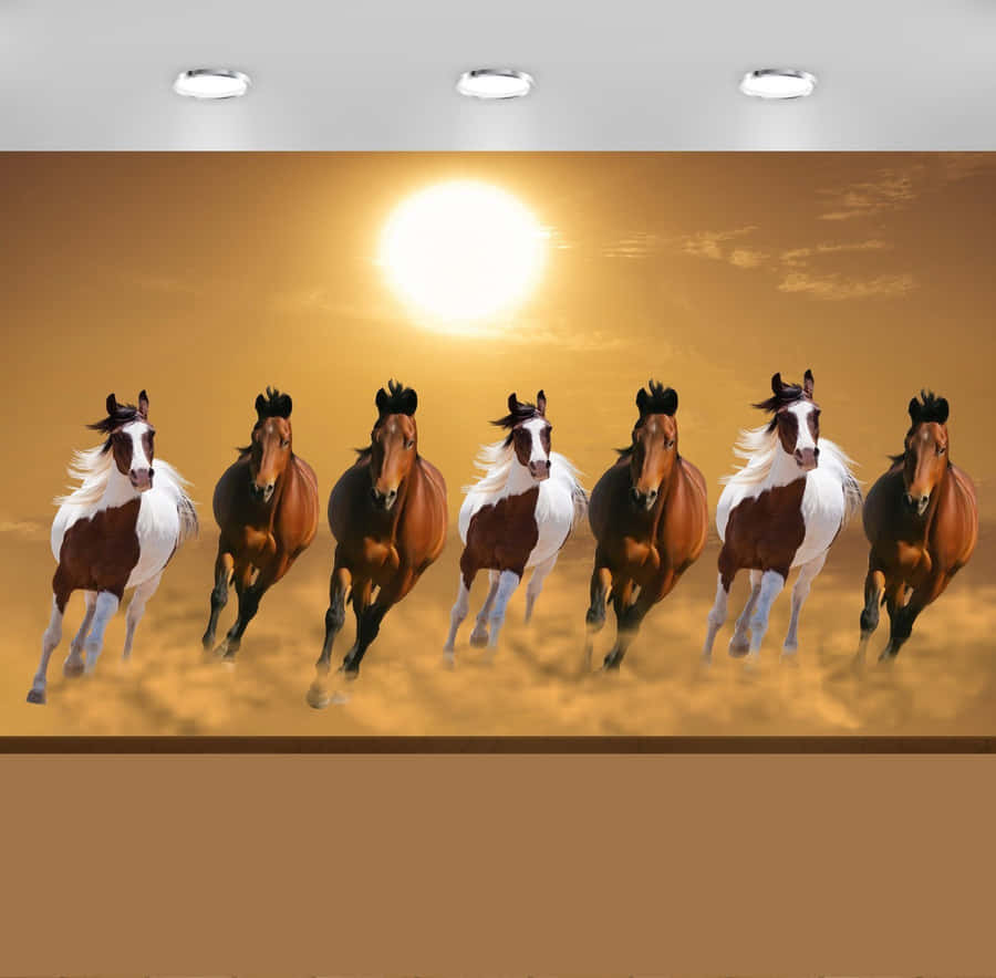 Brown And White 7 Horses Wallpaper