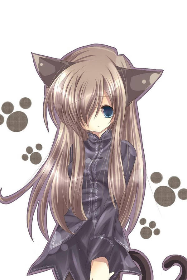 Brown Cat Cute Anime Girl Iphone Wallpaper