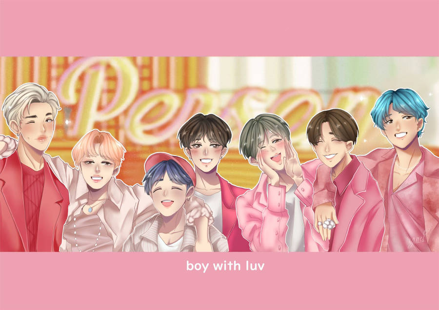 Bts Anime Boy With Luv Laptop Wallpaper