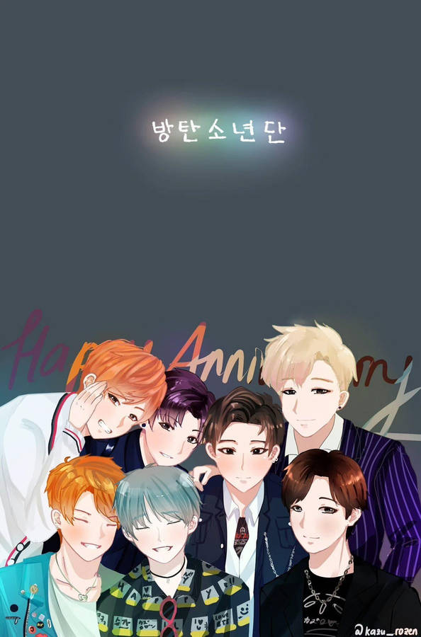 Bts Anime Happy Anniversary Wallpaper