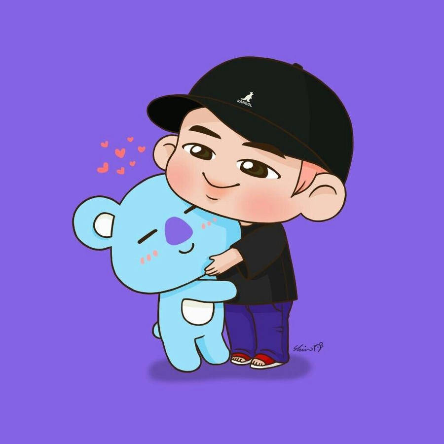 Bts Anime Hugging Bear Wallpaper