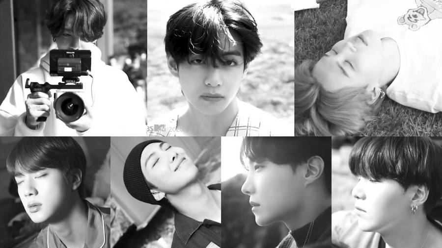 Bts Black And White Member Photos Laptop Wallpaper