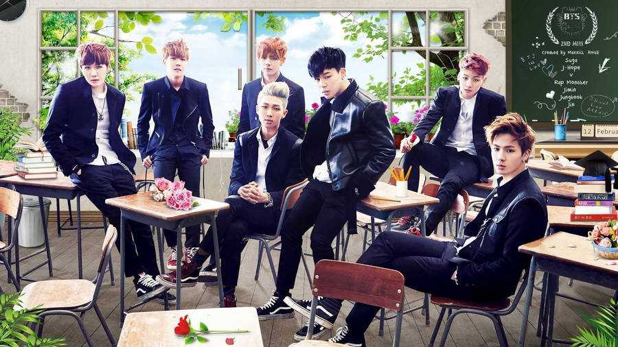 Bts Boyband In School Wallpaper