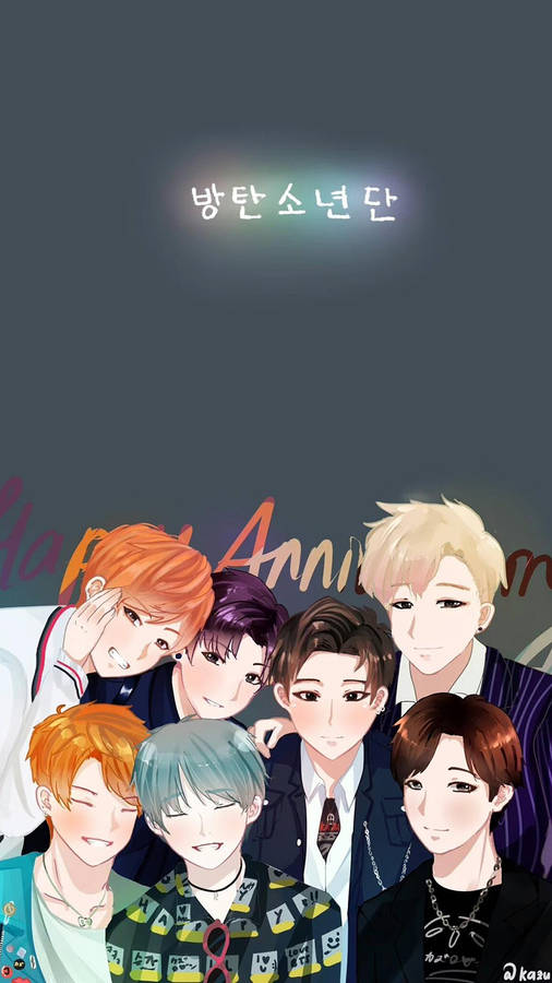 Bts Group Aesthetic Cute Fanart Drawing Wallpaper