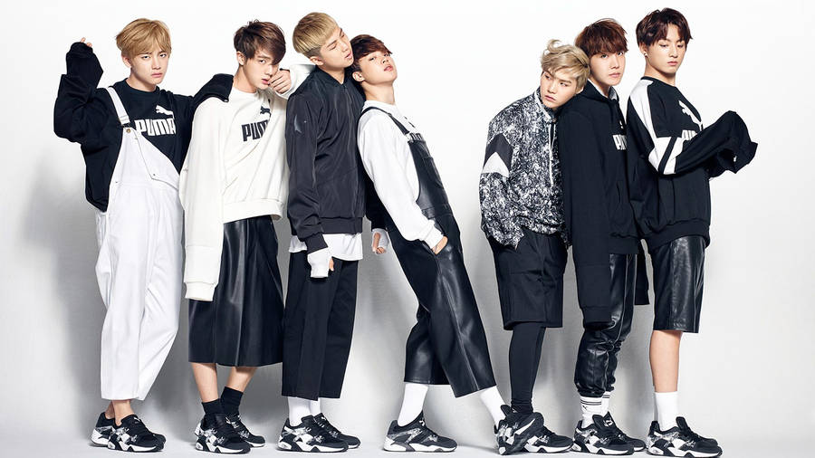 Bts Group Aesthetic In Puma Clothing Wallpaper