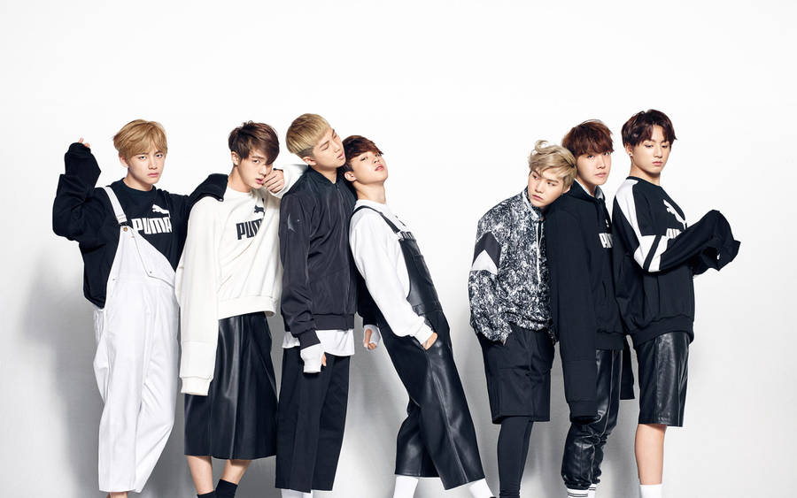 Bts Group Photo Puma Outfit Wallpaper