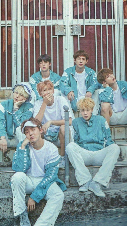 Bts In Blue Outfits Wallpaper