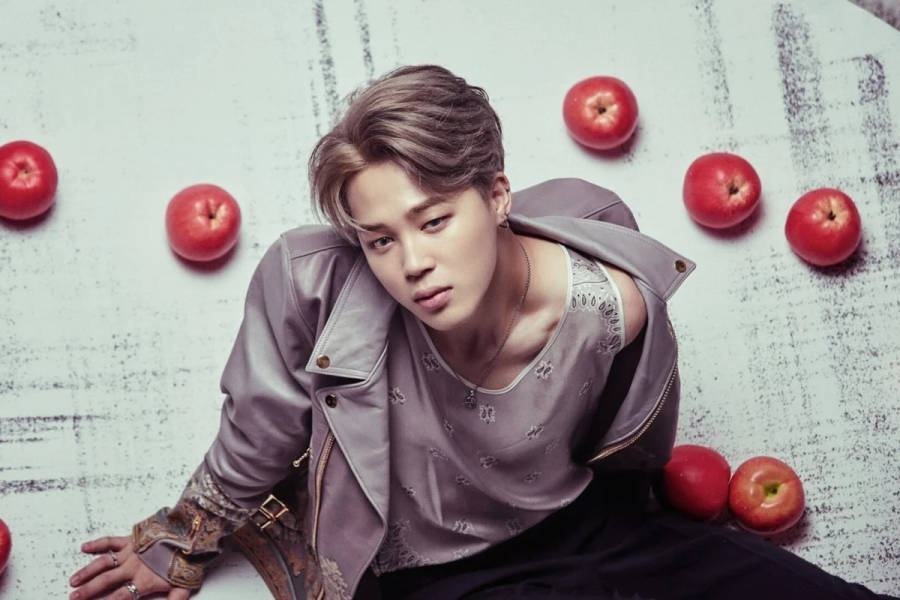 Bts Jimin Posing With Apples Wallpaper