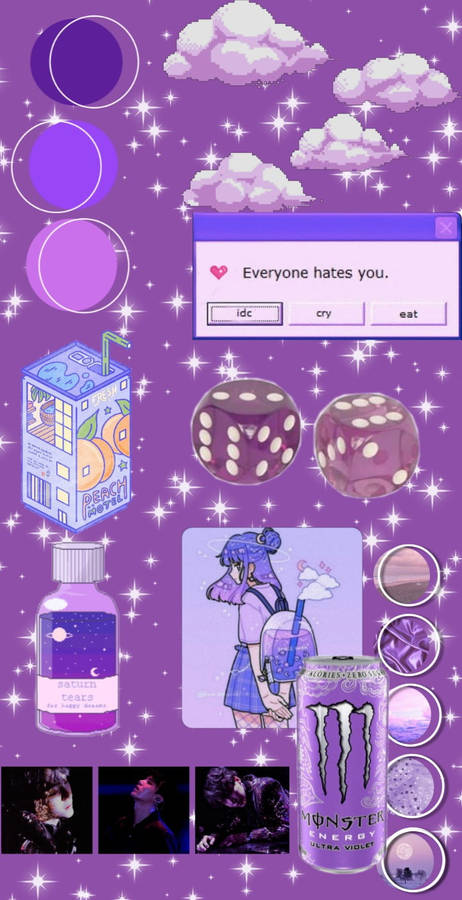 Bts Kawaii Purple Aesthetic Wallpaper