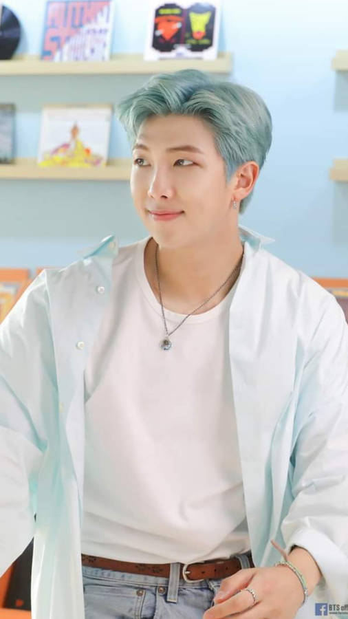 Bts Rm Cute Blue Hair Wallpaper