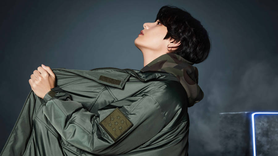 Bts Tae Hyung Army Green Jacket Wallpaper