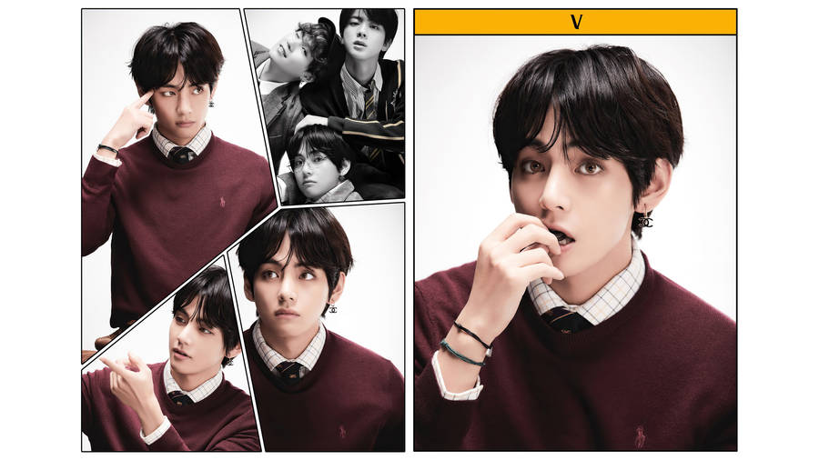 Bts Tae Hyung Red Sweater Collage Wallpaper