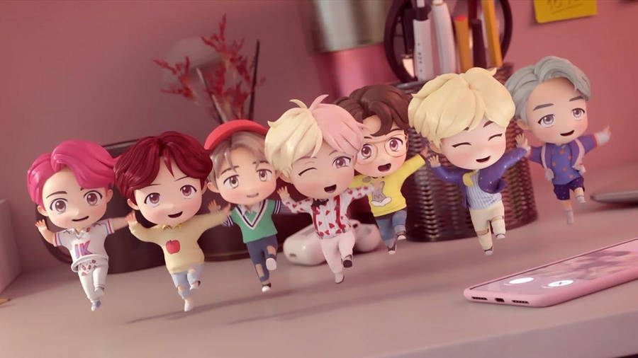 Bts Tinytan Characters Dancing Laptop Wallpaper