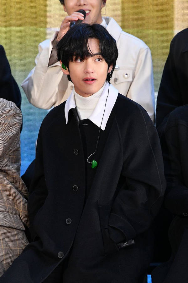 Bts V In Chic Turtleneck - Showcasing Versatile Fashion Wallpaper