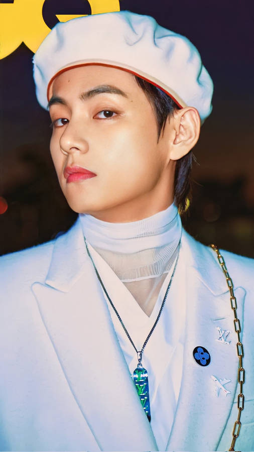 Bts V In White Beret Wallpaper