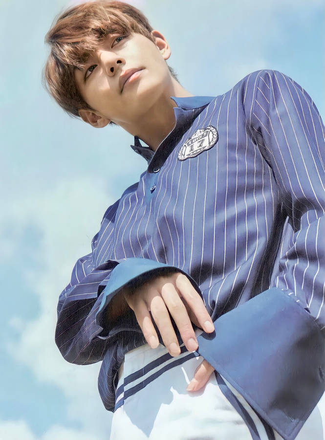 Bts V Striped Blue Shirt Wallpaper