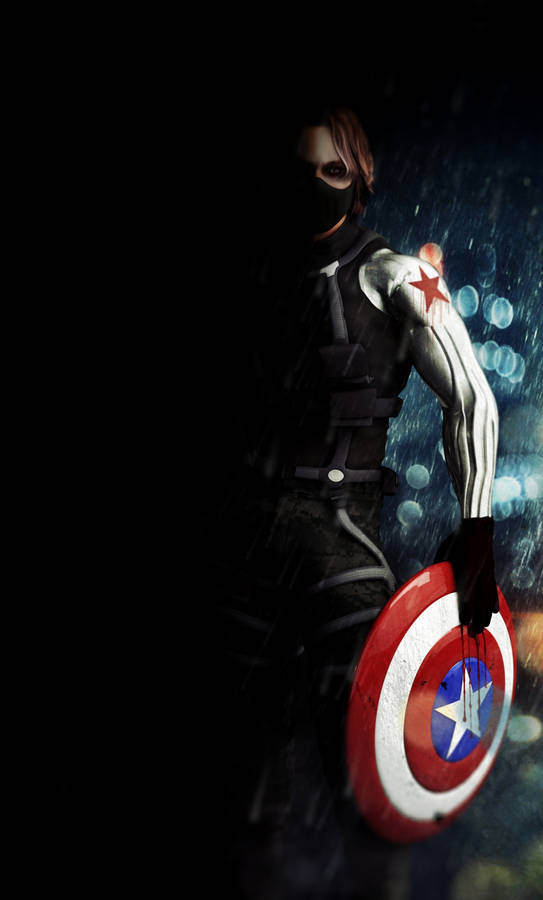 Bucky Barnes Holding A Shield Wallpaper